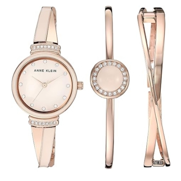 Women\'s Premium Crystal Accented Watch and Bangle Set Rose Gold /Pink main image 6